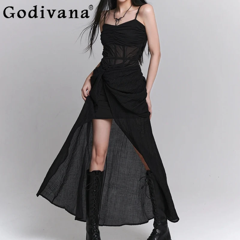 Cool Girl Spring Summer Temperament Black High Waist Suspender Long Dress 2025 A-line Solid Color Dark Style Irregular Dresses
Cool Girl Spring Summer Temperament Black High Waist Suspender Long Dress 2025 A-line Solid Color Dark Style Irregular Dresses