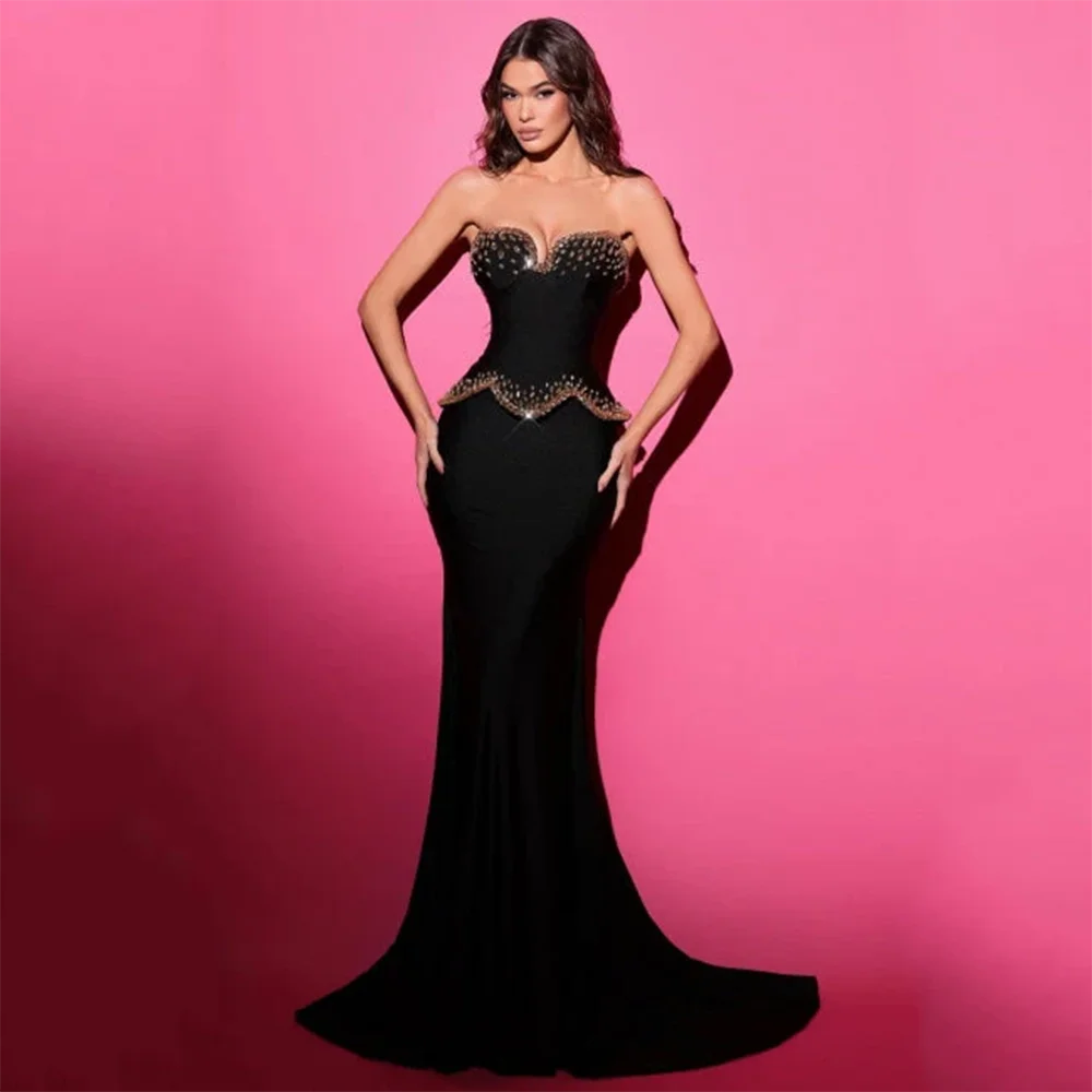 Customized Ruffle Mermaid Sweep Train Evening Dresses with Luxury Crystal Strapless Sleeveless Prom Gowns Special Party Dress
Customized Ruffle Mermaid Sweep Train Evening Dresses with Luxury Crystal Strapless Sleeveless Prom Gowns Special Party Dress