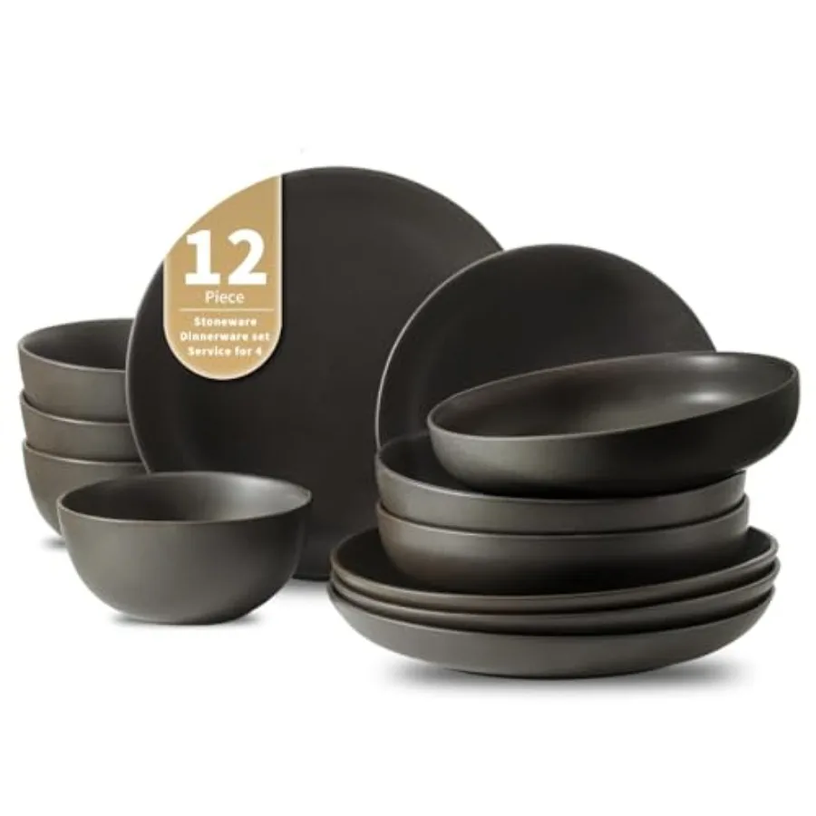 Plates and Bowls Sets 12-Pieces Stoneware Dinnerware Set Ceramic Dishes Set for 4 Scratch Resistant Microwave and Dishwasher Sa
Plates and Bowls Sets 12-Pieces Stoneware Dinnerware Set Ceramic Dishes Set for 4 Scratch Resistant Microwave and Dishwasher Sa
