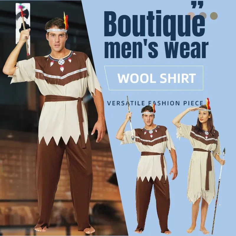 Adult Gray White Indian Costume Halloween Men's and Women's Indigenous Wild Man Costume Makeup Ball Performance Costume
Adult Gray White Indian Costume Halloween Men's and Women's Indigenous Wild Man Costume Makeup Ball Performance Costume