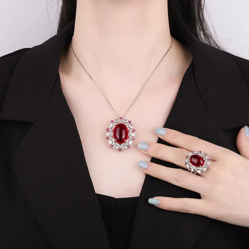 Adjustable Oval Prong Setting Red Garnet Color Oval Cut Ring Pendant Necklace Cubic Zirconia Luxury Bridal Jewelry Gift
Adjustable Oval Prong Setting Red Garnet Color Oval Cut Ring Pendant Necklace Cubic Zirconia Luxury Bridal Jewelry Gift