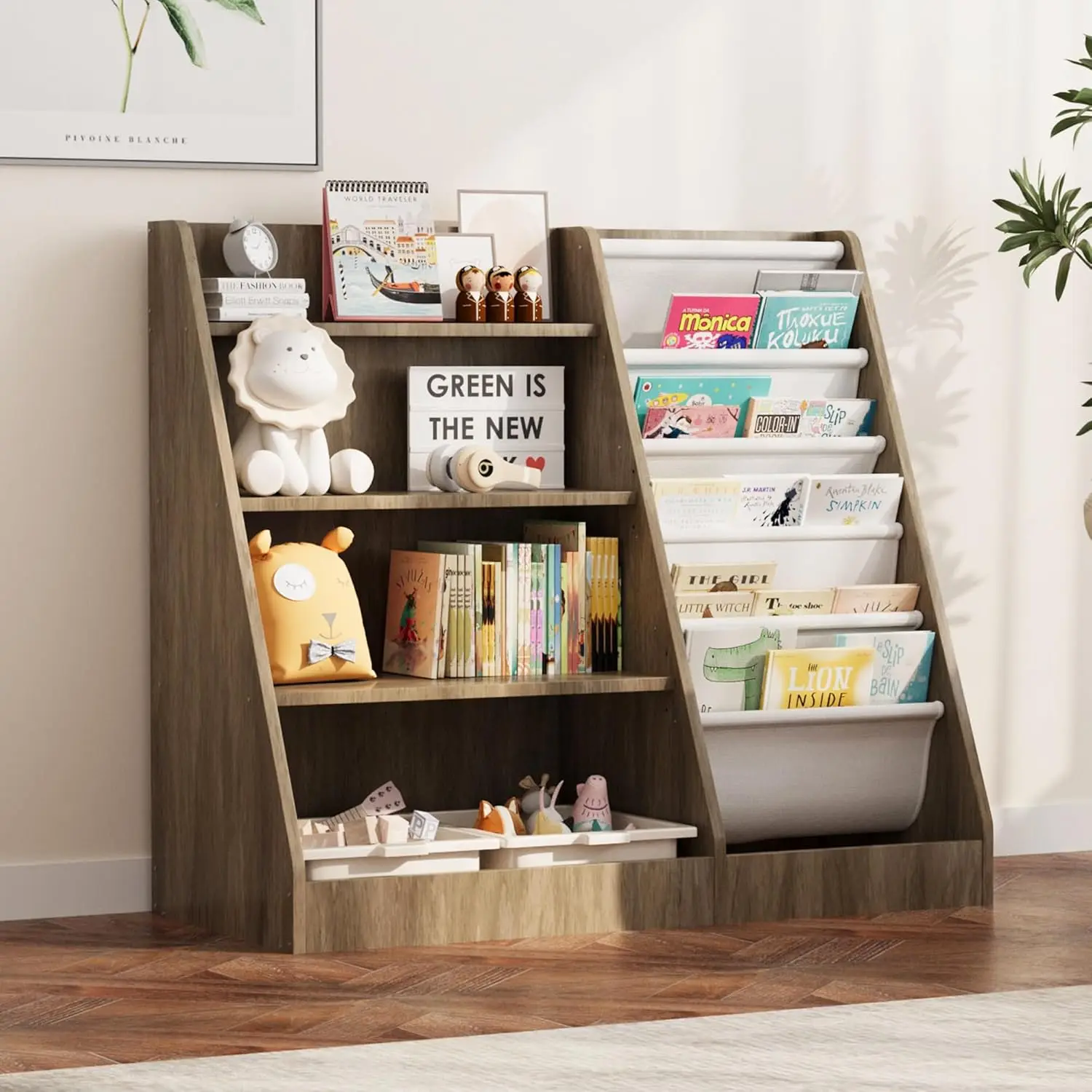 4 Tier Kid Bookshelf Wooden 5 Sling Children Bookcase Toddler Montessori Bookcase Book Rack Display Toy Storage, Customized
4 Tier Kid Bookshelf Wooden 5 Sling Children Bookcase Toddler Montessori Bookcase Book Rack Display Toy Storage, Customized