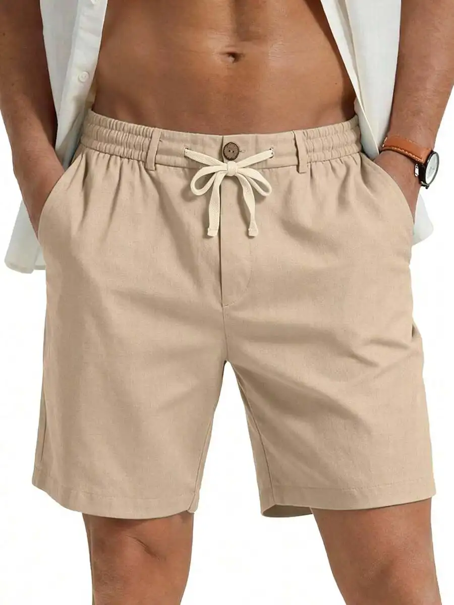 Mens Cotton Linen Casual Shorts With Elastic Waist And Drawstring For Summer Beach Vacation
Mens Cotton Linen Casual Shorts With Elastic Waist And Drawstring For Summer Beach Vacation