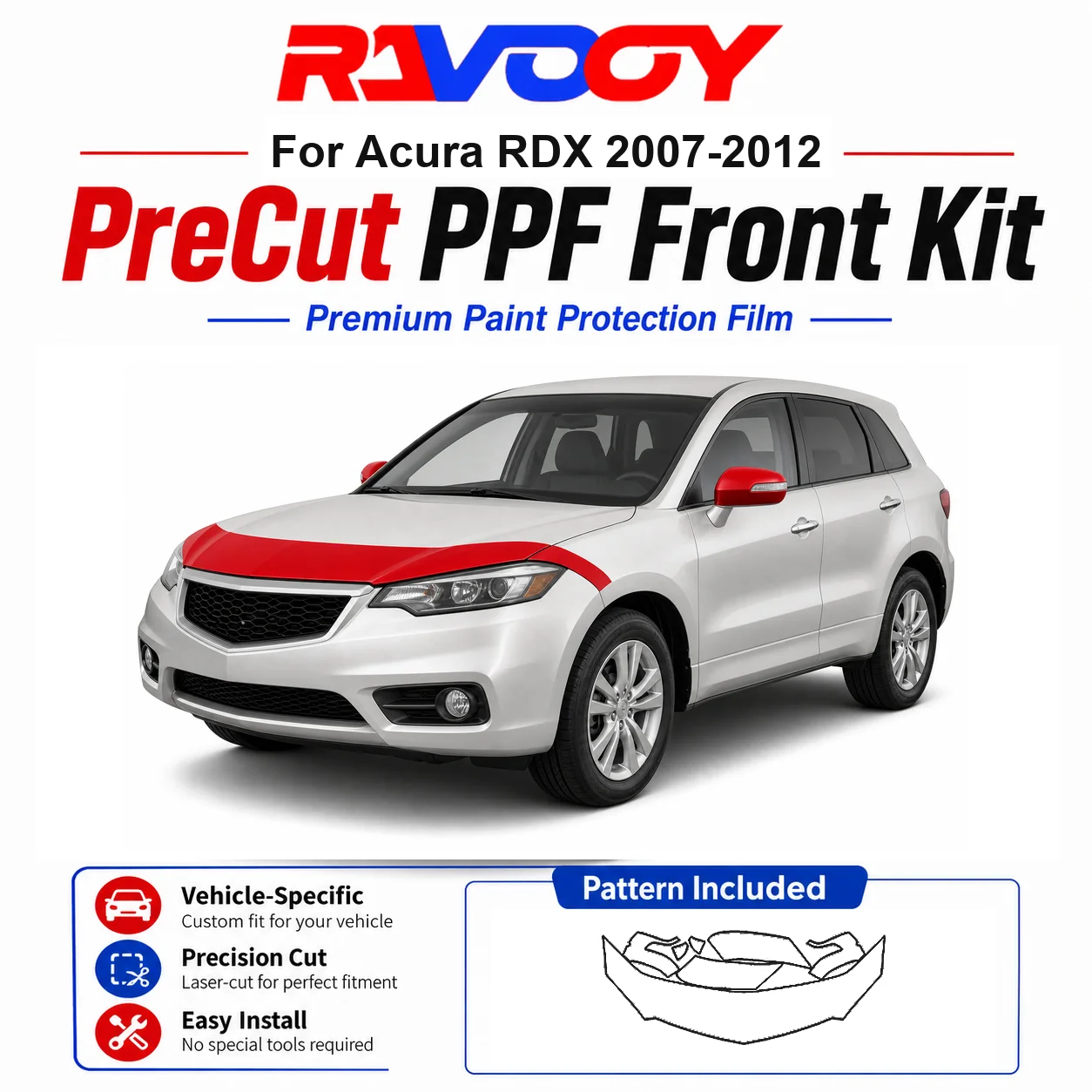 8.5mil TPU Precut PPF Kit For Acura RDX 2007-2012 - Hood, Partial Fenders & Full Mirror Set - Self-Healing Gloss Clear Bra Film
8.5mil TPU Precut PPF Kit For Acura RDX 2007-2012 - Hood, Partial Fenders & Full Mirror Set - Self-Healing Gloss Clear Bra Film