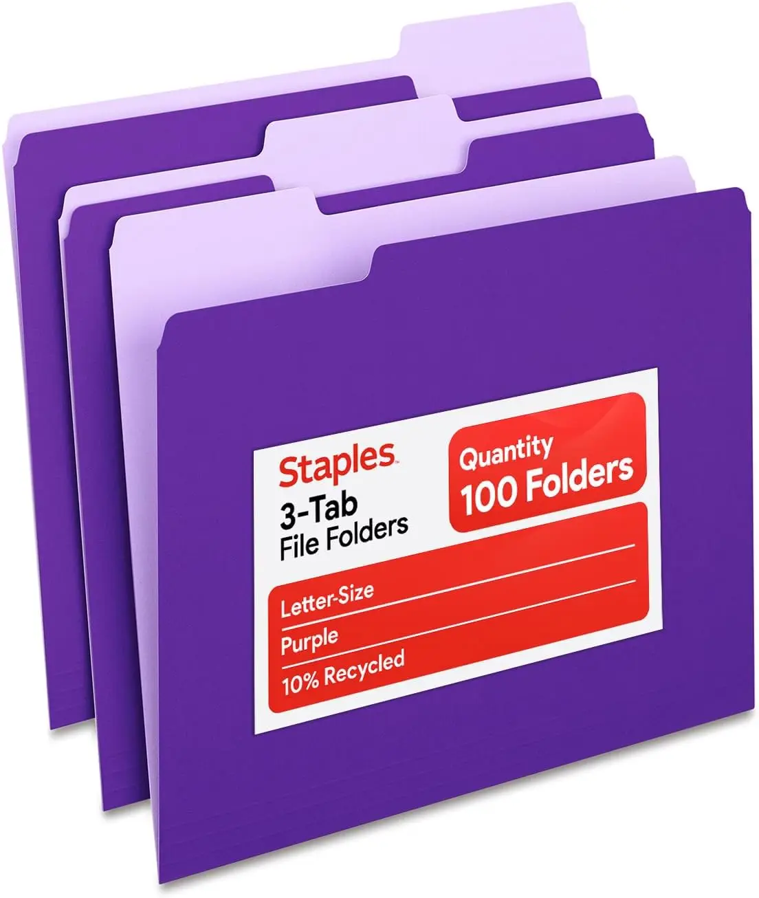 Purple File Folders, Letter Size, 1/3-Cut Tabs, 100-Pack, Durable 10.5-Point Paper Stock
Purple File Folders, Letter Size, 1/3-Cut Tabs, 100-Pack, Durable 10.5-Point Paper Stock