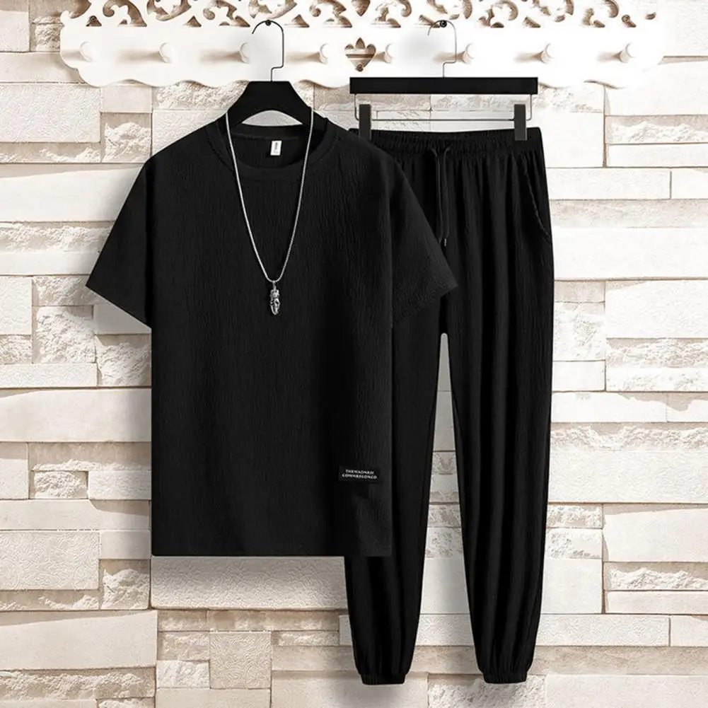 Summer Outfit Men's Cool and Thin Short Sleeve T-shirt+Pant Two-Piece Set Solid Shirt+Trousers Home Suits Male Outfit Streetwear
Summer Outfit Men's Cool and Thin Short Sleeve T-shirt+Pant Two-Piece Set Solid Shirt+Trousers Home Suits Male Outfit Streetwear