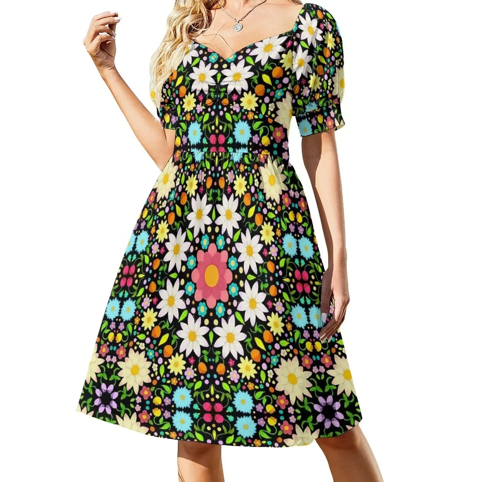 Flower Pattern Circular Design Short-Sleeved Dress women dress elegant dress Woman's evening loose summer
Flower Pattern Circular Design Short-Sleeved Dress women dress elegant dress Woman's evening loose summer