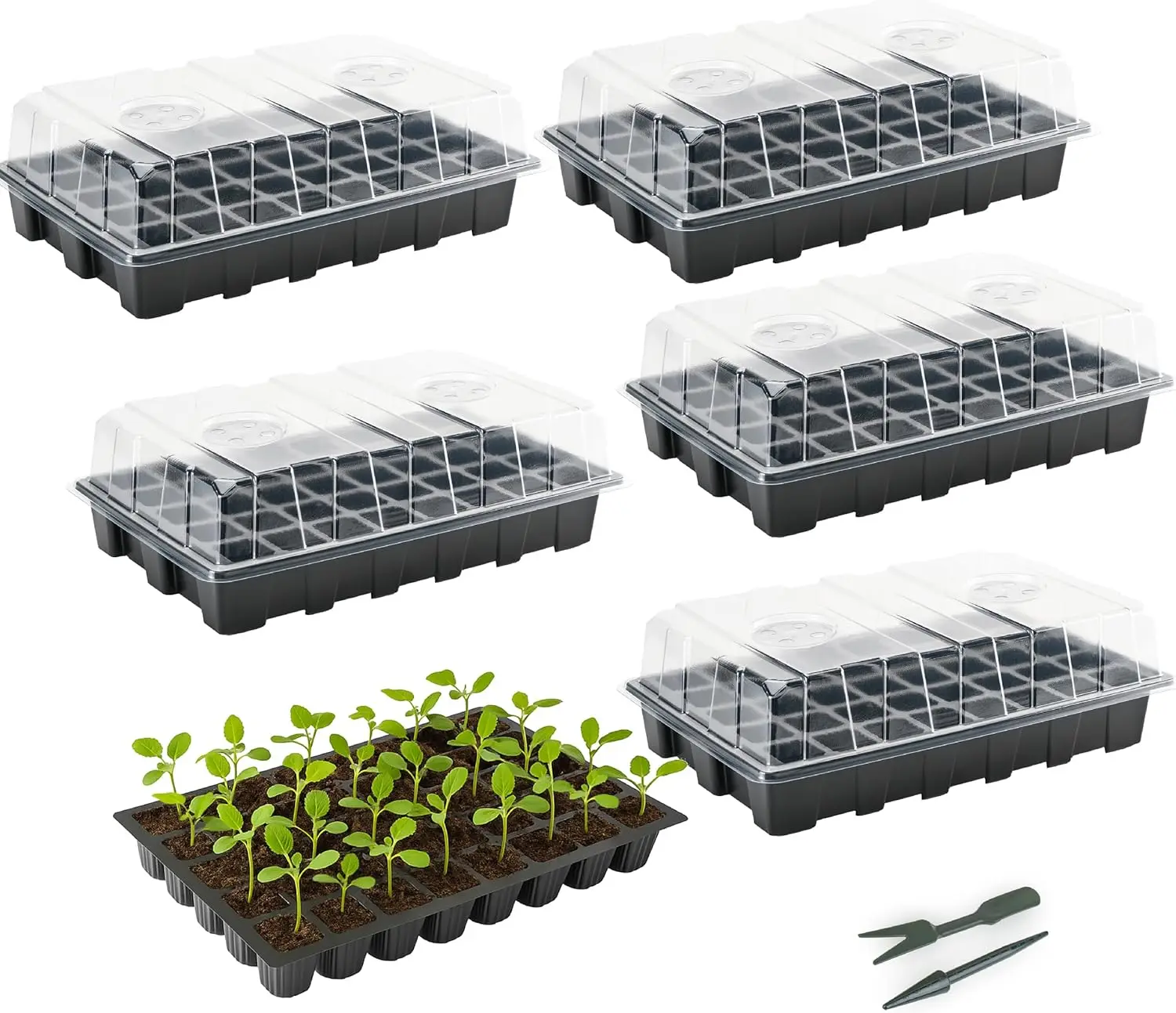 5-Pack Seed Starter Tray Kit, 200 Cells with Humidity Domes & Bases for Indoor Gardening & Greenhouse
5-Pack Seed Starter Tray Kit, 200 Cells with Humidity Domes & Bases for Indoor Gardening & Greenhouse