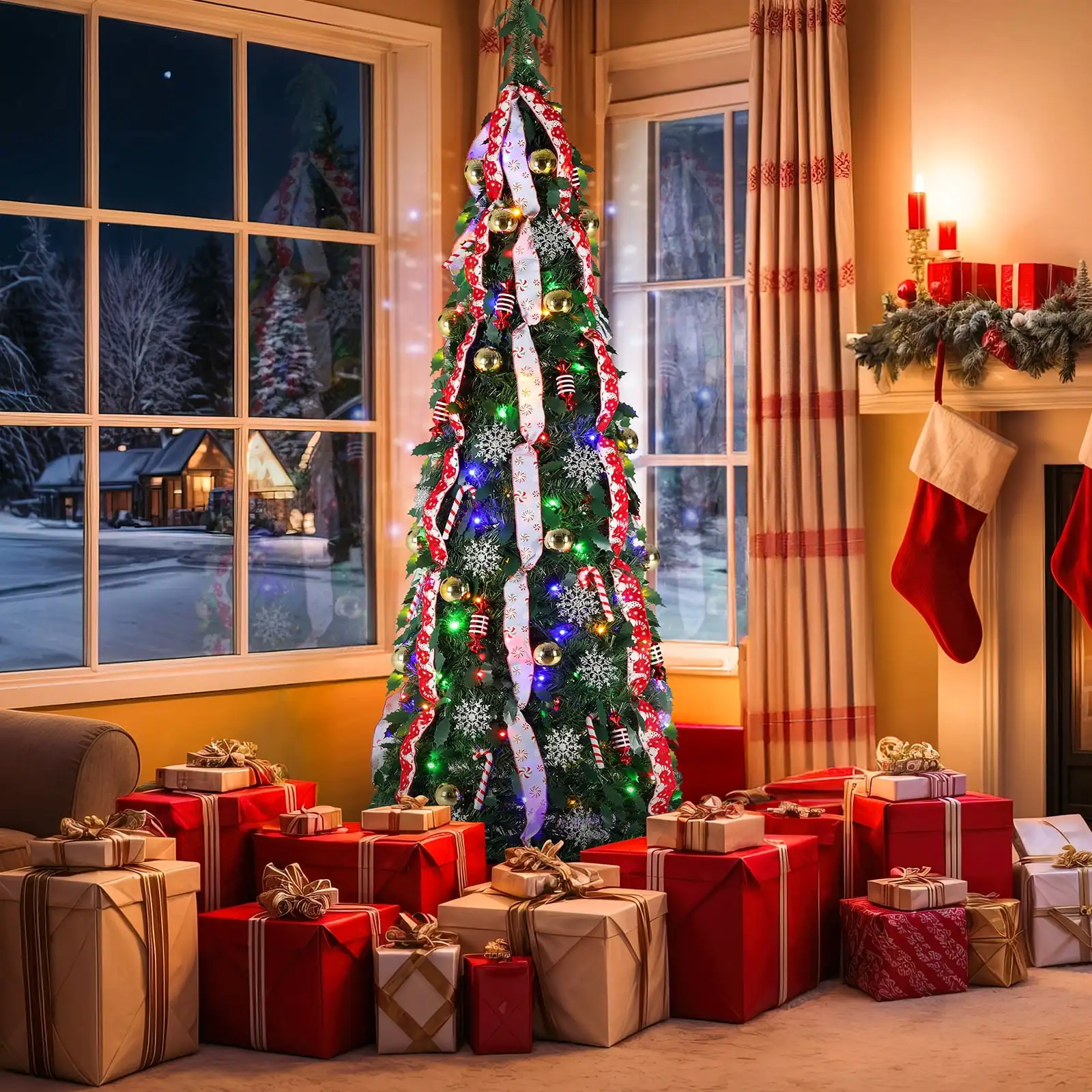 4/5/6/7FT Pop Up Christmas Tree with Ornaments, Fully Decorated Pre-Lit, Collapsible Christmas Tree w/ Remote, Colored Lights
4/5/6/7FT Pop Up Christmas Tree with Ornaments, Fully Decorated Pre-Lit, Collapsible Christmas Tree w/ Remote, Colored Lights