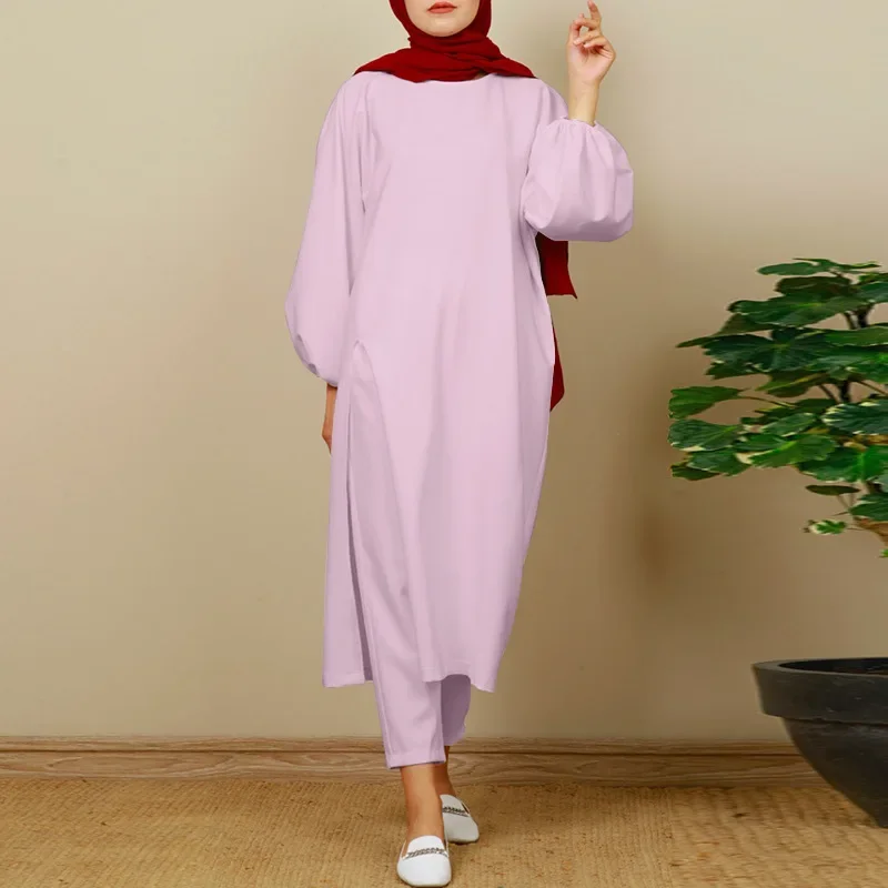 New Style Comfortable Solid-color Muslim Ladies' Suit in Saudi Arabia, with Slits, Mushroom Buttons and Elastic Sleeves.S-XXL
New Style Comfortable Solid-color Muslim Ladies' Suit in Saudi Arabia, with Slits, Mushroom Buttons and Elastic Sleeves.S-XXL