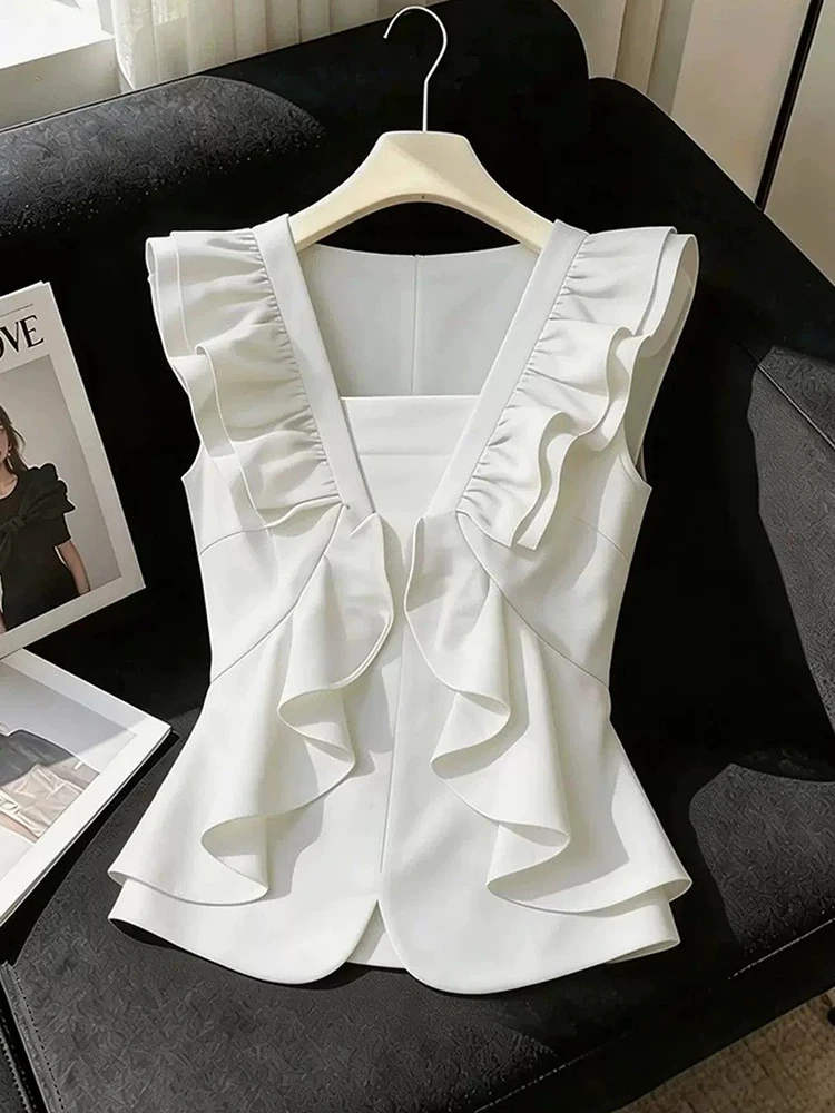 Slim Sexy Elegant Tanks Women Summer Sweet Flying Sleeve Fashion Ruffles Tanks Chic Female V Neck Korean White Ins All Match Top
Slim Sexy Elegant Tanks Women Summer Sweet Flying Sleeve Fashion Ruffles Tanks Chic Female V Neck Korean White Ins All Match Top