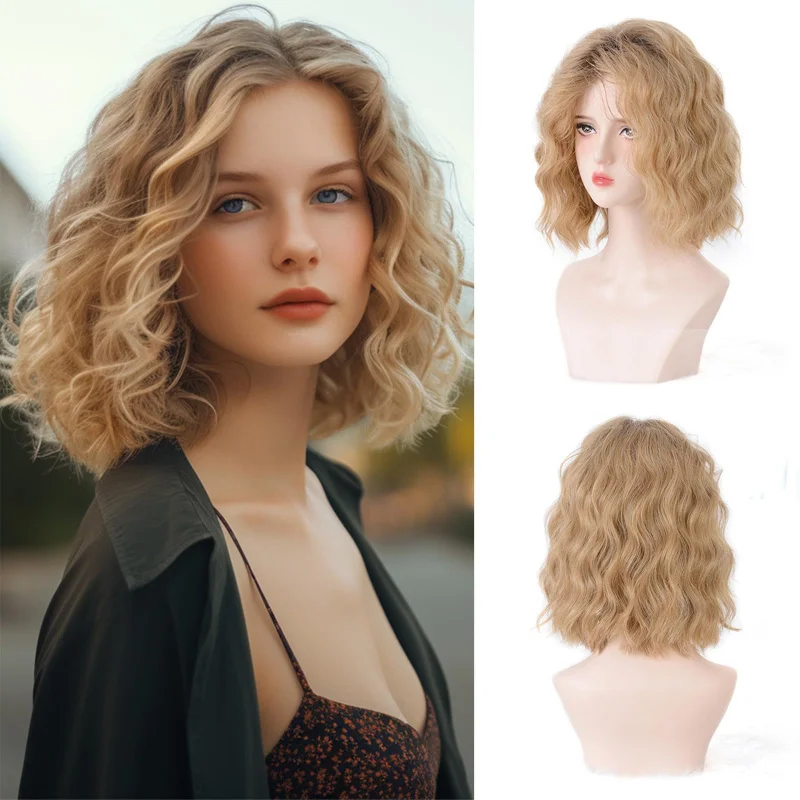 for European and American women, short curly, fluffy, fashionable, water wave pattern, gradient gold, synthetic fiber wig
for European and American women, short curly, fluffy, fashionable, water wave pattern, gradient gold, synthetic fiber wig