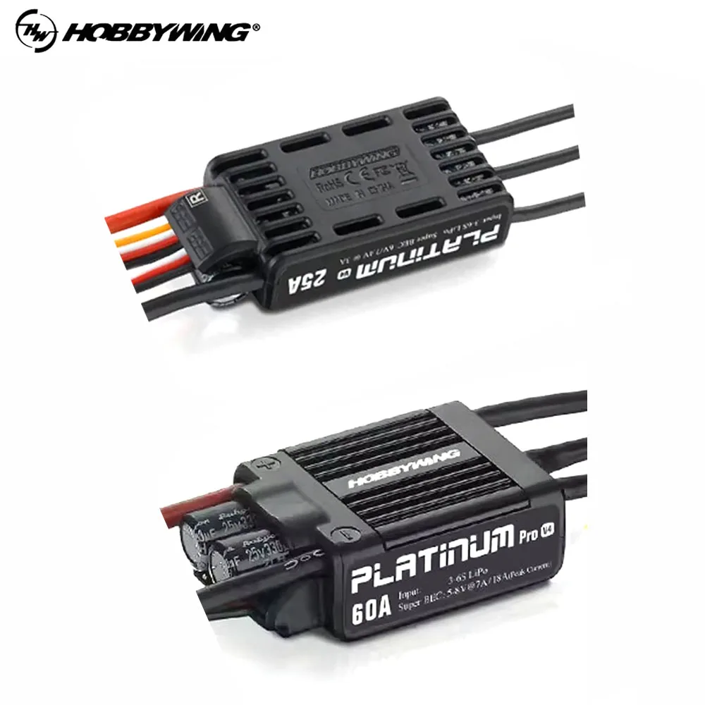 Hobbywing Platinum V4 25A 40A 60A 80A 120A Бесщеточный ESC (регулятор скорости) 3-6S Lipo со встроенным BEC для радиоуправляемых самолетов
Hobbywing Platinum V4 25A 40A 60A 80A 120A Бесщеточный ESC (регулятор скорости) 3-6S Lipo со встроенным BEC для радиоуправляемых самолетов
