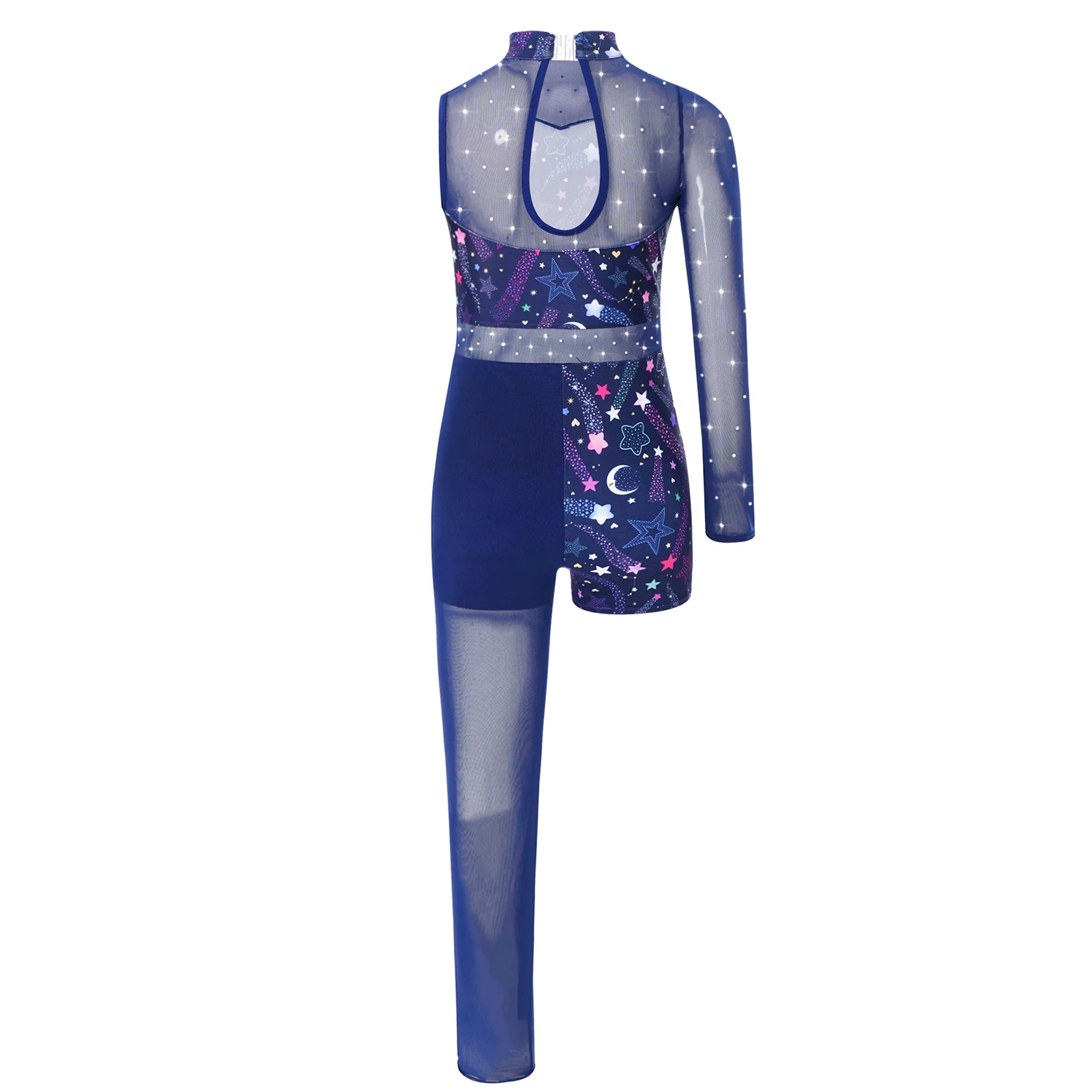 Kids Girls Sheer Mesh Jumpsuit Gymnastics Skating Leotards Rhinestones Asymmetrical Dance Bodysuit for Performance Competition
Kids Girls Sheer Mesh Jumpsuit Gymnastics Skating Leotards Rhinestones Asymmetrical Dance Bodysuit for Performance Competition