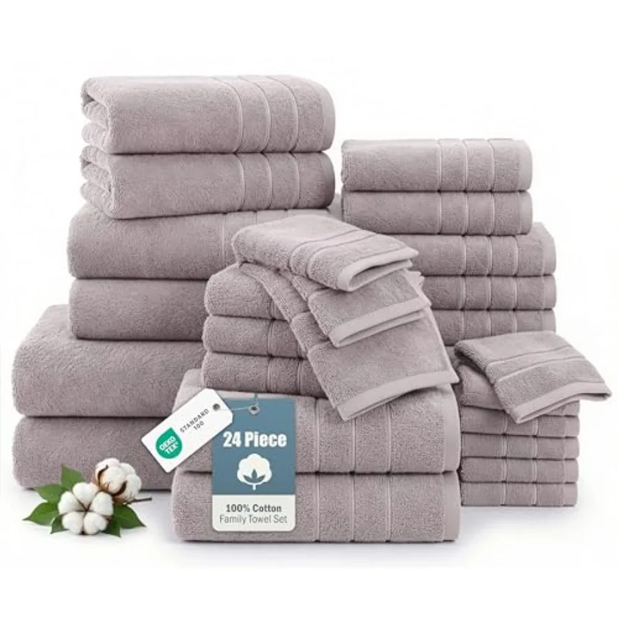 24-Piece Luxury Bathroom Towels 100 Cotton Soft Towel Set in Platinum, Quick-Dry Absorbent for Hotel Spa Use
24-Piece Luxury Bathroom Towels 100 Cotton Soft Towel Set in Platinum, Quick-Dry Absorbent for Hotel Spa Use