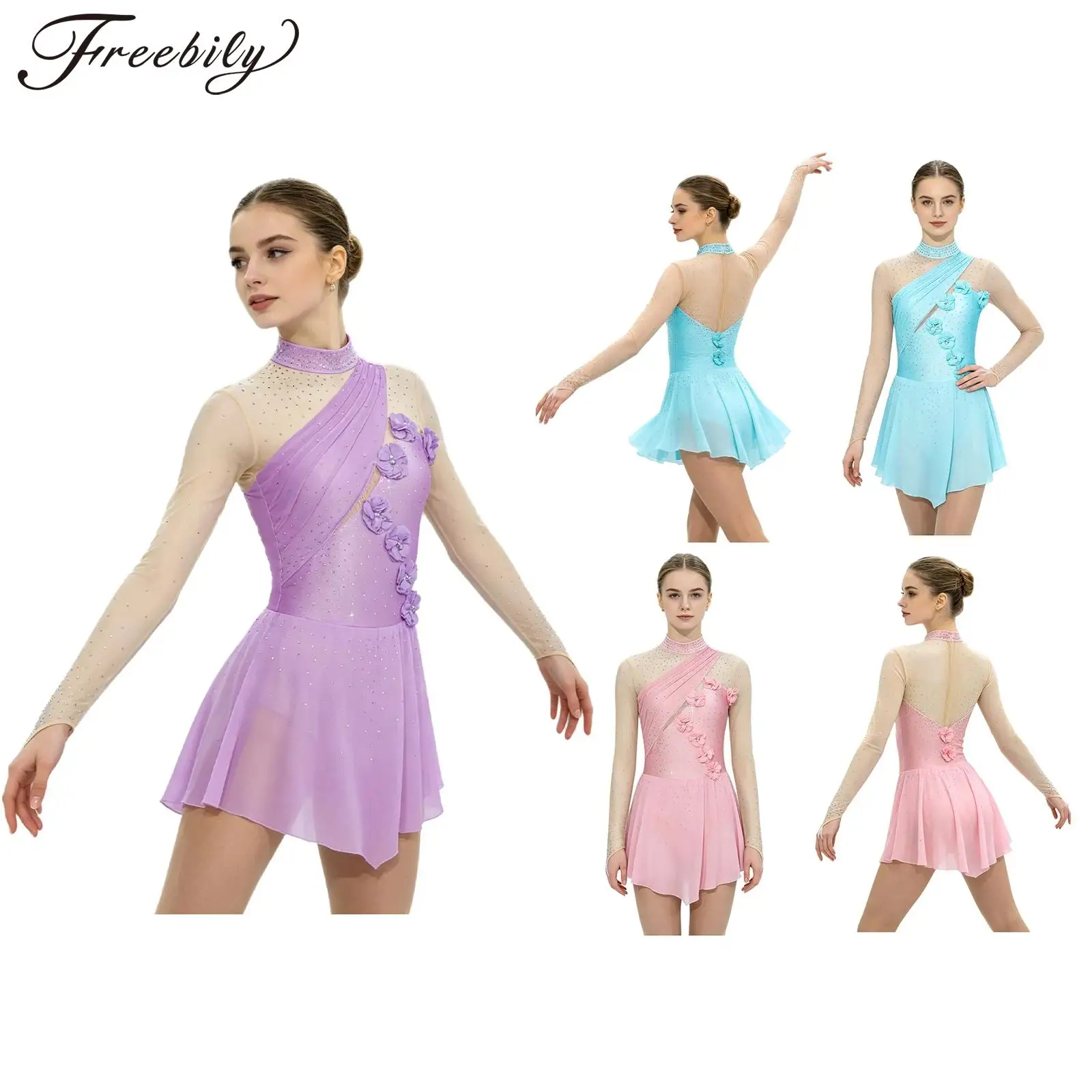 Women Figure Skating Dress Long Sleeve 3D Flower Rhinestones Chiffon Hem Color Block Gymnastics Dance Dress
Women Figure Skating Dress Long Sleeve 3D Flower Rhinestones Chiffon Hem Color Block Gymnastics Dance Dress