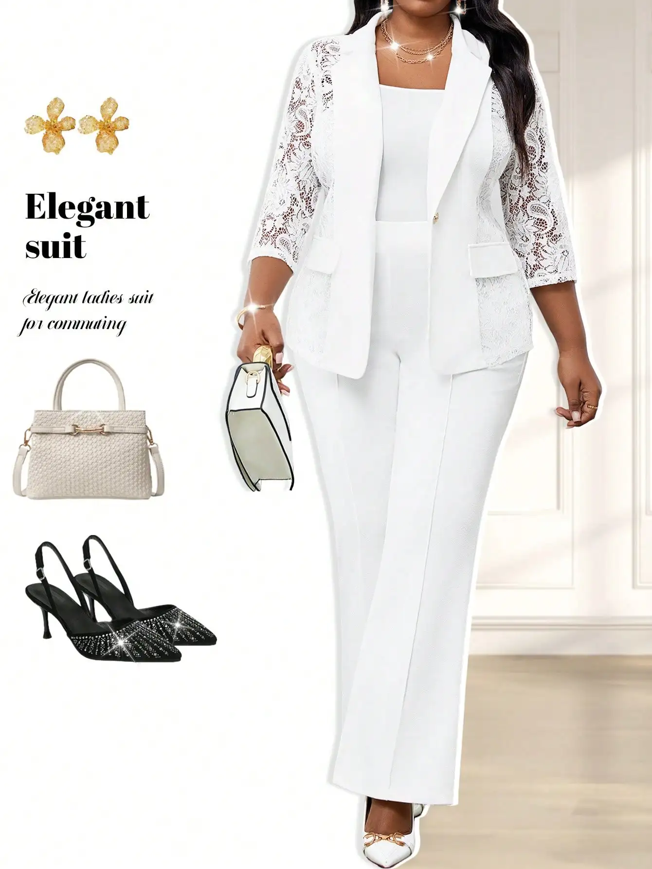 Элегантный белый костюм с кружевным блейзером и брюками для женщин, офисная одежда больших размеров, наряд для работы
Элегантный белый костюм с кружевным блейзером и брюками для женщин, офисная одежда больших размеров, наряд для работы