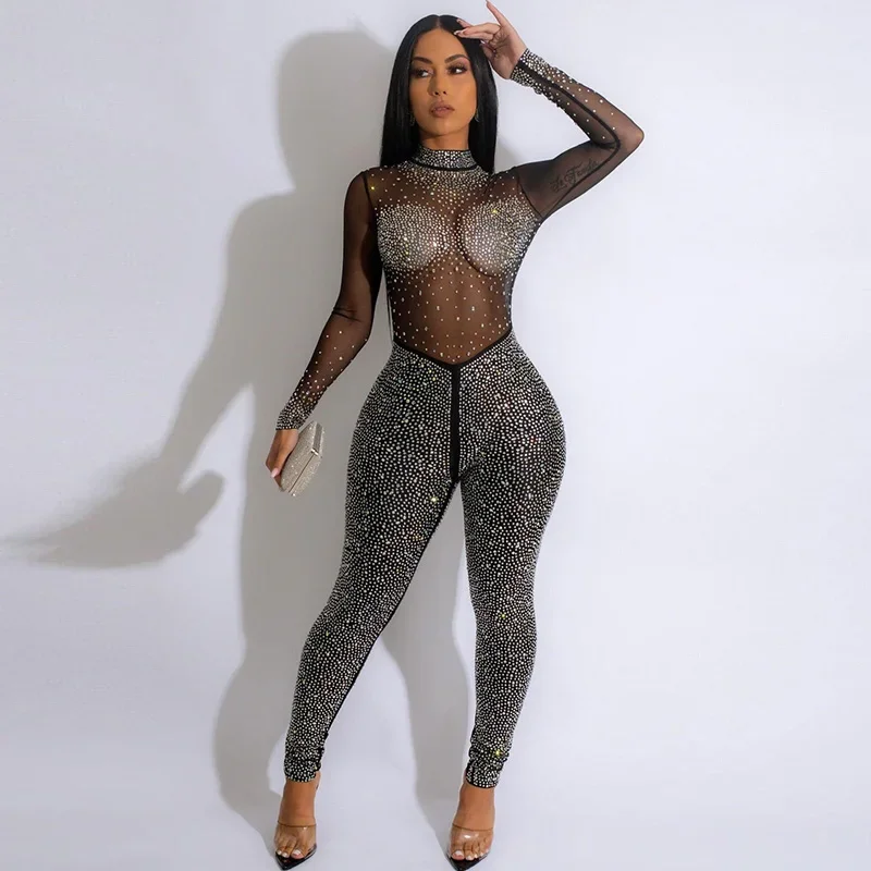 Luxury Crystal Rhinestone Evening Jumpsuit Women Party Night Patchwork Sheer Mesh Romper Elegant Long Sleeve One Pieces Overalls
Luxury Crystal Rhinestone Evening Jumpsuit Women Party Night Patchwork Sheer Mesh Romper Elegant Long Sleeve One Pieces Overalls