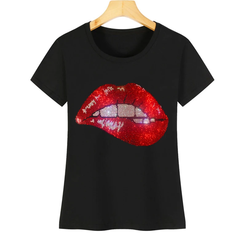 IZEVUS High quality hot diamond sexy red lip women's casual short-sleeved T-shirt flash diamond series T-shirt
IZEVUS High quality hot diamond sexy red lip women's casual short-sleeved T-shirt flash diamond series T-shirt