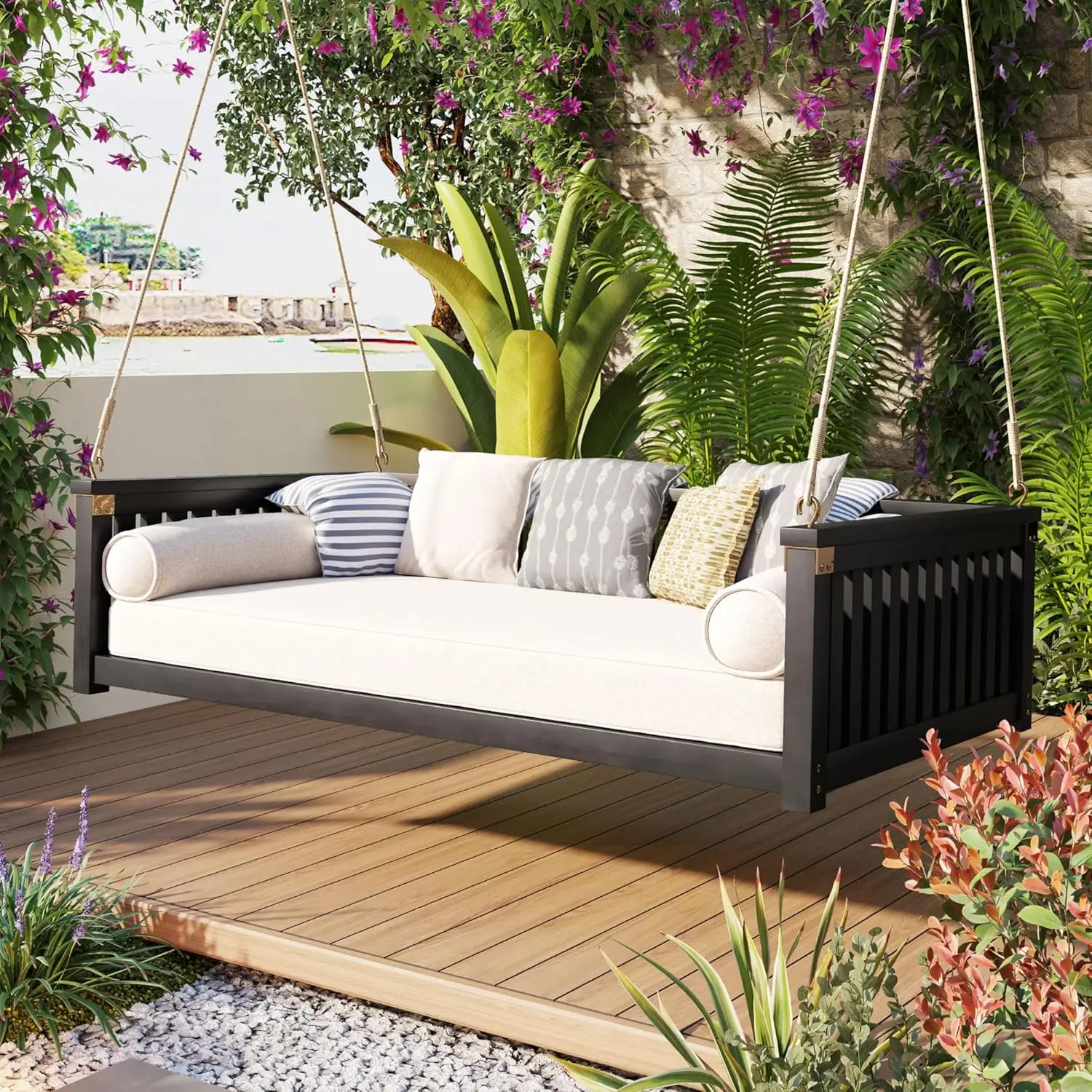 Porch Daybed Swing Outdoor Wooden Swing Bench, Patio Hanging Chair Swinging Bed for Garden, Backyard, Deck, Black, Custom
Porch Daybed Swing Outdoor Wooden Swing Bench, Patio Hanging Chair Swinging Bed for Garden, Backyard, Deck, Black, Custom