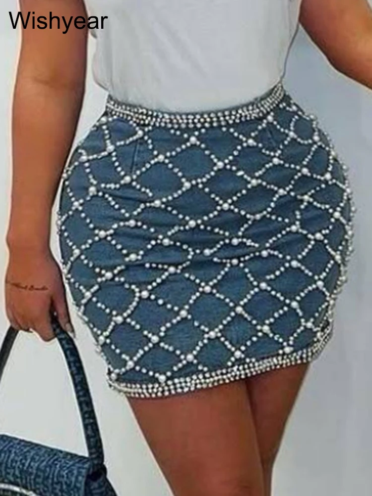 Sexy Night Club Hot Girls Pearl Beading Bodycon Mini Denim Skirts Women Fashion Party Jean Short Pencil Skirt Birthday Outfits
Sexy Night Club Hot Girls Pearl Beading Bodycon Mini Denim Skirts Women Fashion Party Jean Short Pencil Skirt Birthday Outfits
