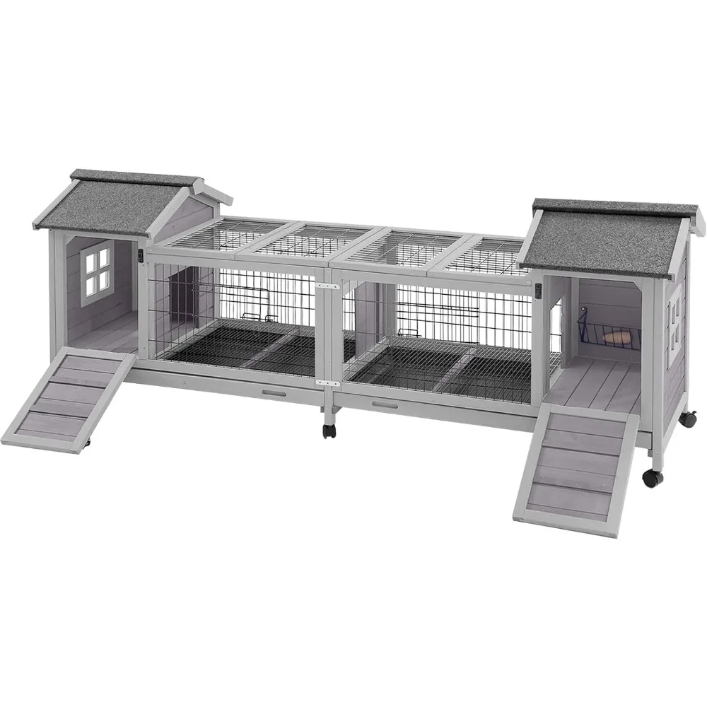 Rabbit Hutch Bunny Cage with Double House and Run Indoor Outdoor Guinea Pig House with Deeper No Leak Trays and Wheels 
Rabbit Hutch Bunny Cage with Double House and Run Indoor Outdoor Guinea Pig House with Deeper No Leak Trays and Wheels