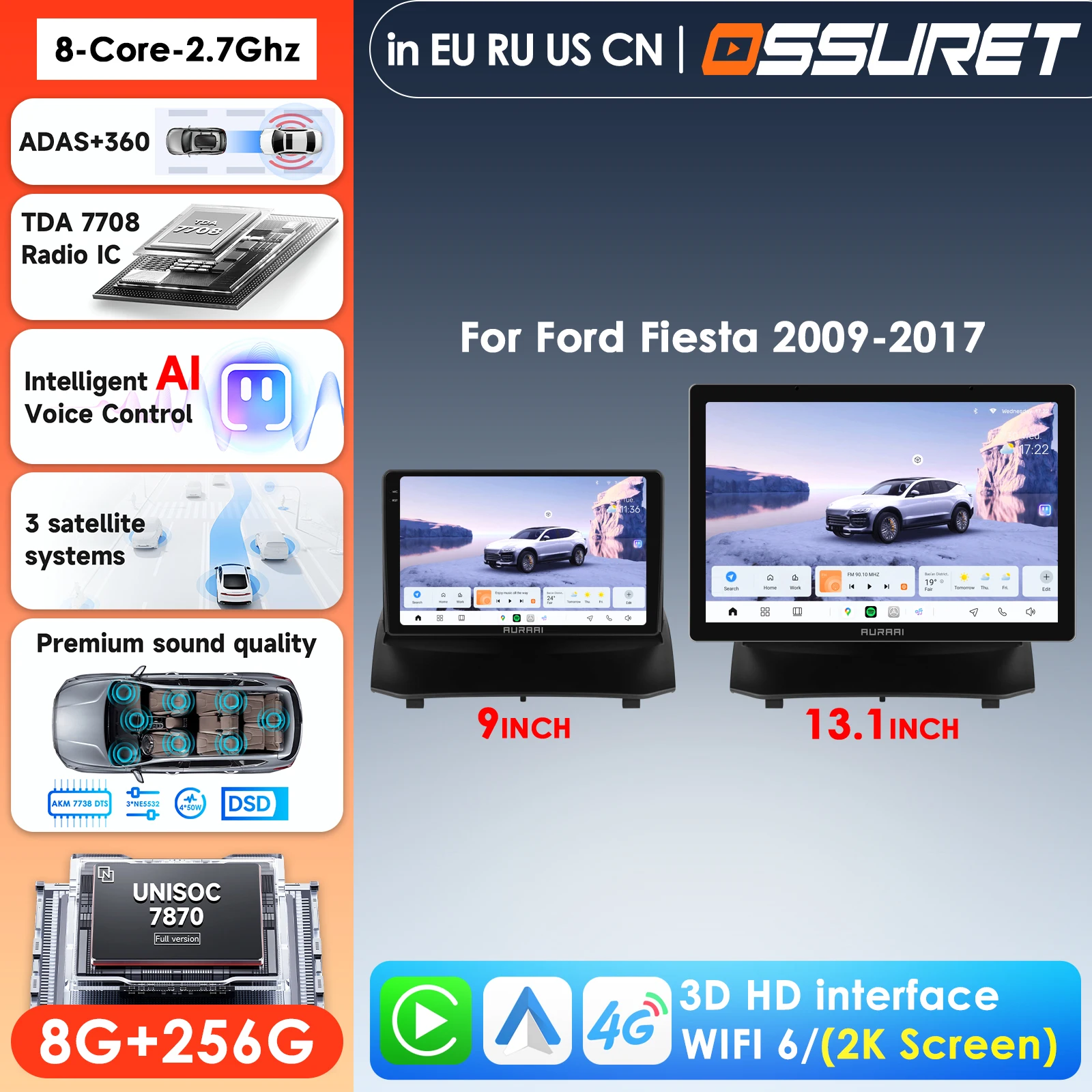 OSSURET 2K Screen Wireless Carplay Android Auto for Ford Fiesta VI SYNC Car Radio Infotainment Multimedia Player GPS Stereo
OSSURET 2K Screen Wireless Carplay Android Auto for Ford Fiesta VI SYNC Car Radio Infotainment Multimedia Player GPS Stereo