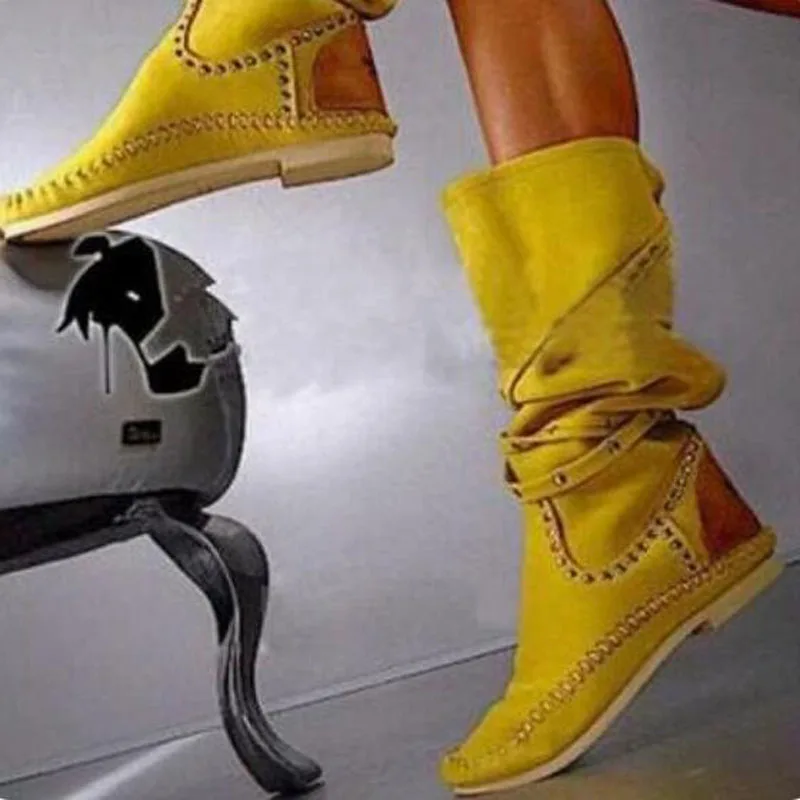 Drop Shipping Women Yellow White Suede Round Toe Cross Strap Rivet Patchwork Flat Knee High Boots Female Leisure Pleated Boots
Drop Shipping Women Yellow White Suede Round Toe Cross Strap Rivet Patchwork Flat Knee High Boots Female Leisure Pleated Boots
