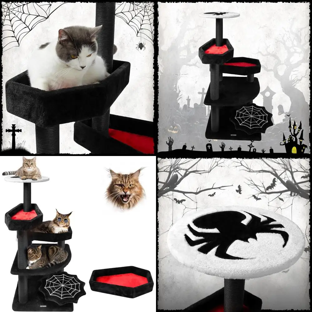 Gothic-Style Cat Tree with Coffin Bed, 46.9 Tall, Scratching Posts, Ideal for Large Indoor Cats, Black and Red Halloween Decor
Gothic-Style Cat Tree with Coffin Bed, 46.9 Tall, Scratching Posts, Ideal for Large Indoor Cats, Black and Red Halloween Decor