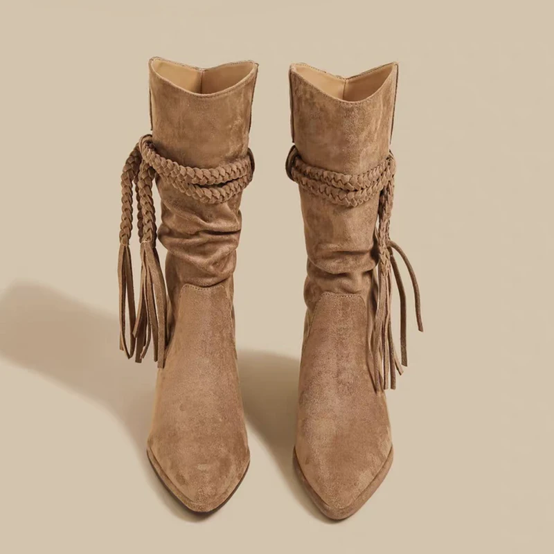 2026 new Fringe Women High Heels Boots Pointed Toe Heeled Shoes Winter Designer New Chunky Chelsea Boots Suede Shoes Mujer Botas
2026 new Fringe Women High Heels Boots Pointed Toe Heeled Shoes Winter Designer New Chunky Chelsea Boots Suede Shoes Mujer Botas