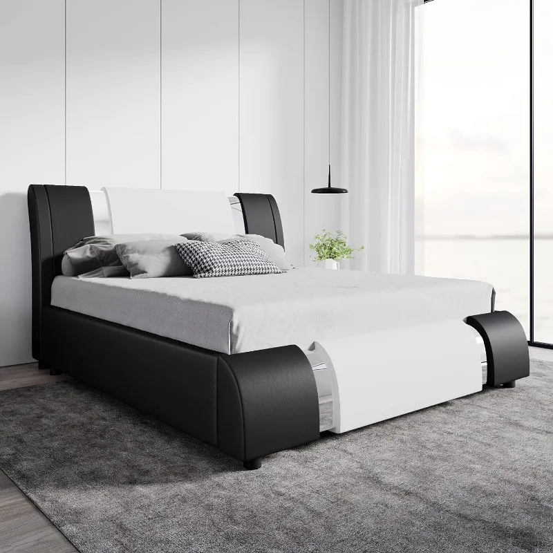 Queen size platform bed frame with wrought iron details and adjustable headboard / luxury modern upholstered bed
Queen size platform bed frame with wrought iron details and adjustable headboard / luxury modern upholstered bed