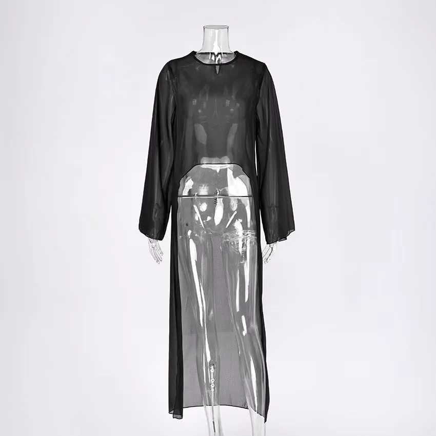 KELLYTOWN Asymmetric Side Split Cover Up Black Sheer Mesh Layered Maxi Dress Women O Neck Batwing Long Sleeve Street Chic Outfit
KELLYTOWN Asymmetric Side Split Cover Up Black Sheer Mesh Layered Maxi Dress Women O Neck Batwing Long Sleeve Street Chic Outfit
