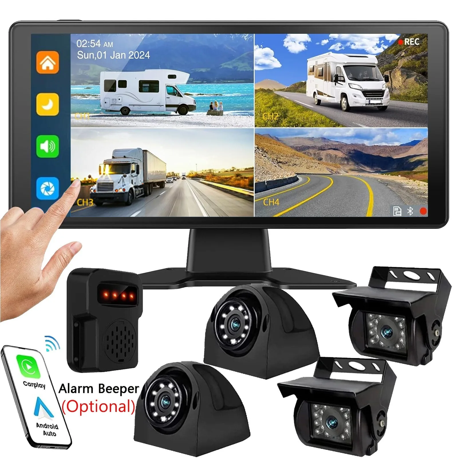 Lastbus Waterproof HD Camera Carplay & Android Auto + 1080P Wired 10.36" Quad Split Monitor With Blind Spot Detection For RV
Lastbus Waterproof HD Camera Carplay & Android Auto + 1080P Wired 10.36" Quad Split Monitor With Blind Spot Detection For RV