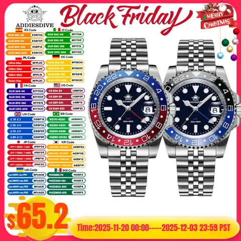 ADDIESDIVE AD2050 Men GMT Watch Swiss Ronda 515-24 BGW9 Super Luminous 20Bar Waterproof reloj 316L Stainless Steel Quartz Watch