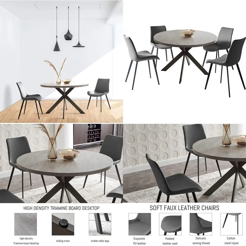 Grey 47 Inch Modern Round Dining Table Set with Leisure Coffee Table, Space-Saving Design
Grey 47 Inch Modern Round Dining Table Set with Leisure Coffee Table, Space-Saving Design