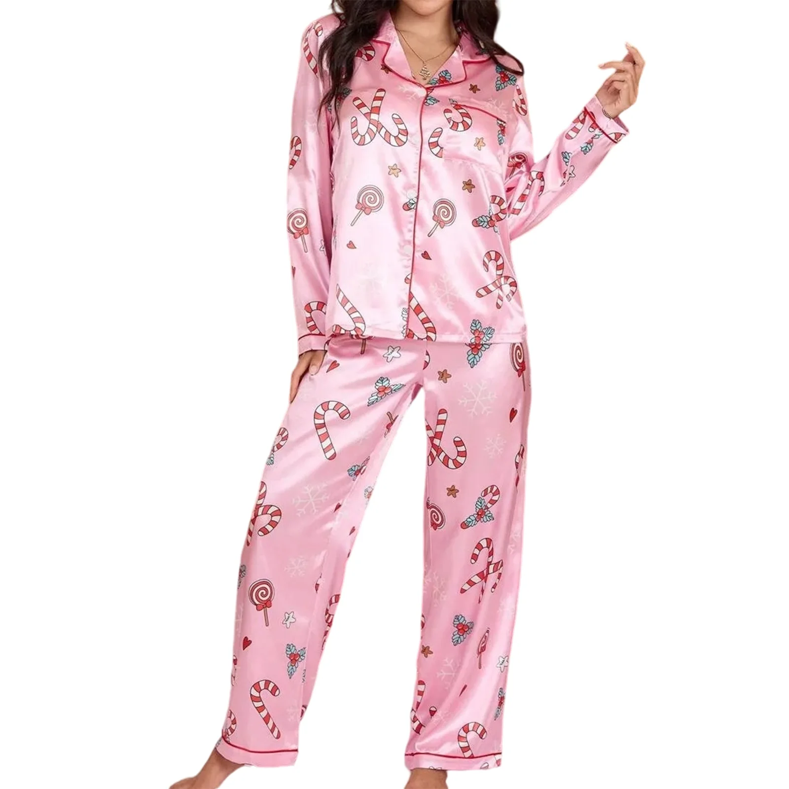 Womens Christmas Pajamas Sets Print Button Up Long Sleeve Lapel V Neck Tops and Pants Lounge Wear 2 Pcs Set
Womens Christmas Pajamas Sets Print Button Up Long Sleeve Lapel V Neck Tops and Pants Lounge Wear 2 Pcs Set