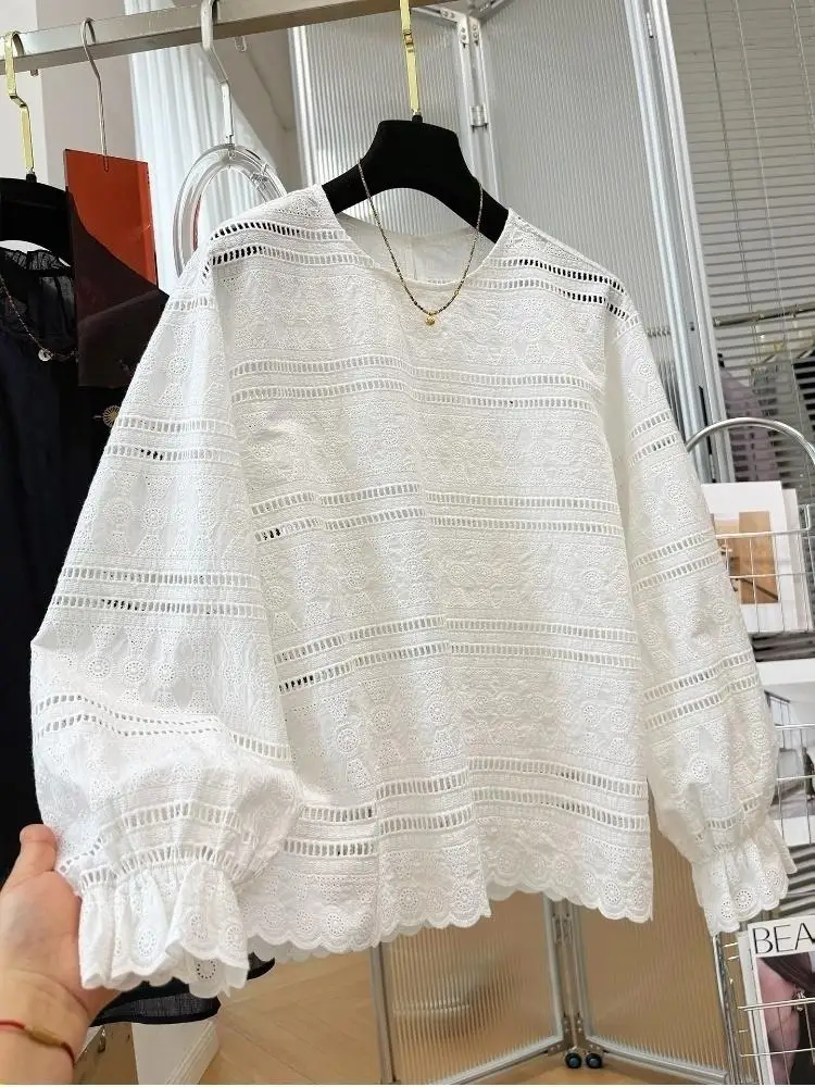 Korean Summer Commute Versatile Loose H-Shape Hollow Out Floral White Round Neck Long Sleeve Shirt
Korean Summer Commute Versatile Loose H-Shape Hollow Out Floral White Round Neck Long Sleeve Shirt