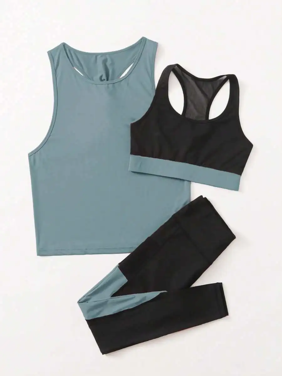 3 Piece Color Block Sports Set Women Workout Tank Top Bra Leggings
3 Piece Color Block Sports Set Women Workout Tank Top Bra Leggings