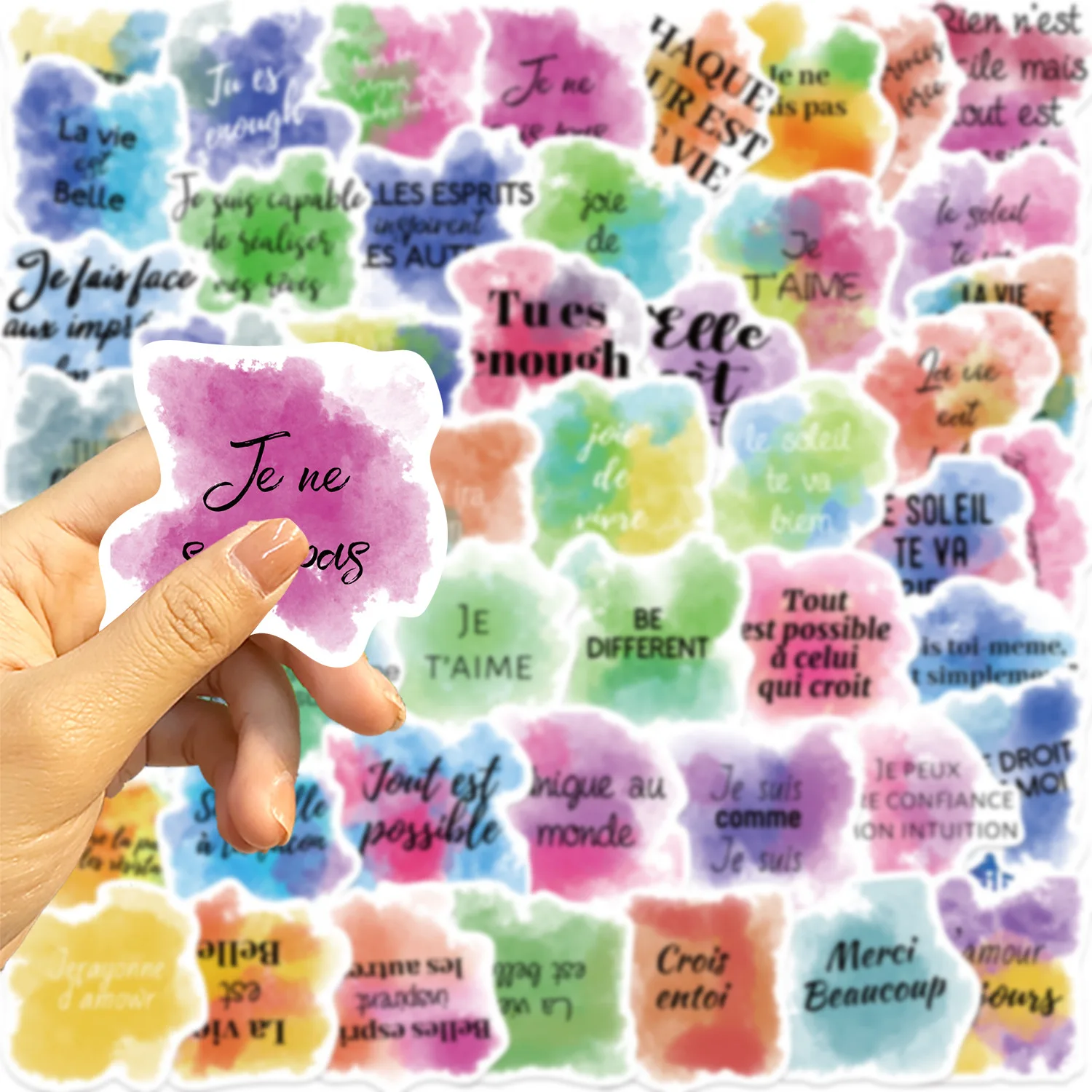 10/50PCS Watercolor Style Inspirational French Graffiti Stickers Decoration Luggage Phone Guitar Fridge Helmet Car Bike Kid Toys
10/50PCS Watercolor Style Inspirational French Graffiti Stickers Decoration Luggage Phone Guitar Fridge Helmet Car Bike Kid Toys