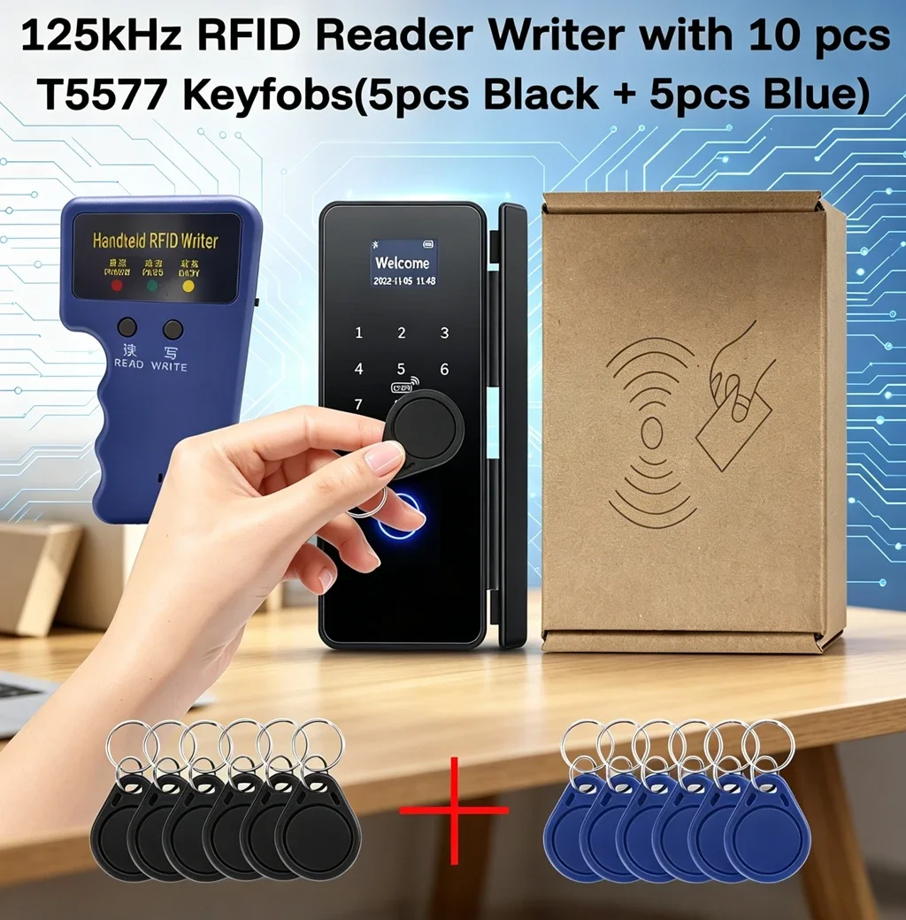 DIXSG Handheld 125kHz RFID Duplicator Reader Writer Copier for T5577 EM4305 + 10PCS Blank T5577 Keyfobs
DIXSG Handheld 125kHz RFID Duplicator Reader Writer Copier for T5577 EM4305 + 10PCS Blank T5577 Keyfobs