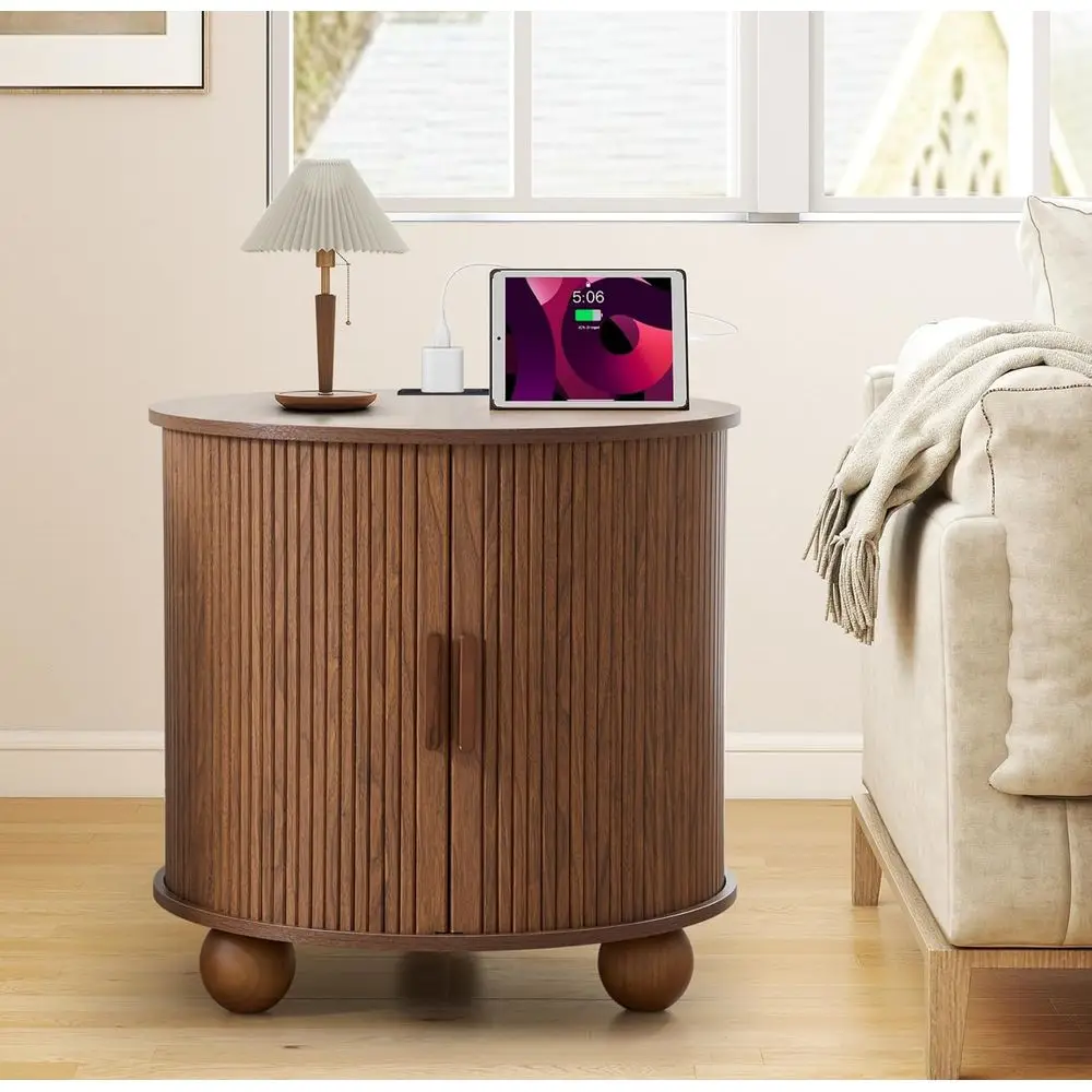 24 Large Round End Table with Charging Station, Sliding Door Storage Side Table, Walnut Finish for Living Room or Bedroom
24 Large Round End Table with Charging Station, Sliding Door Storage Side Table, Walnut Finish for Living Room or Bedroom