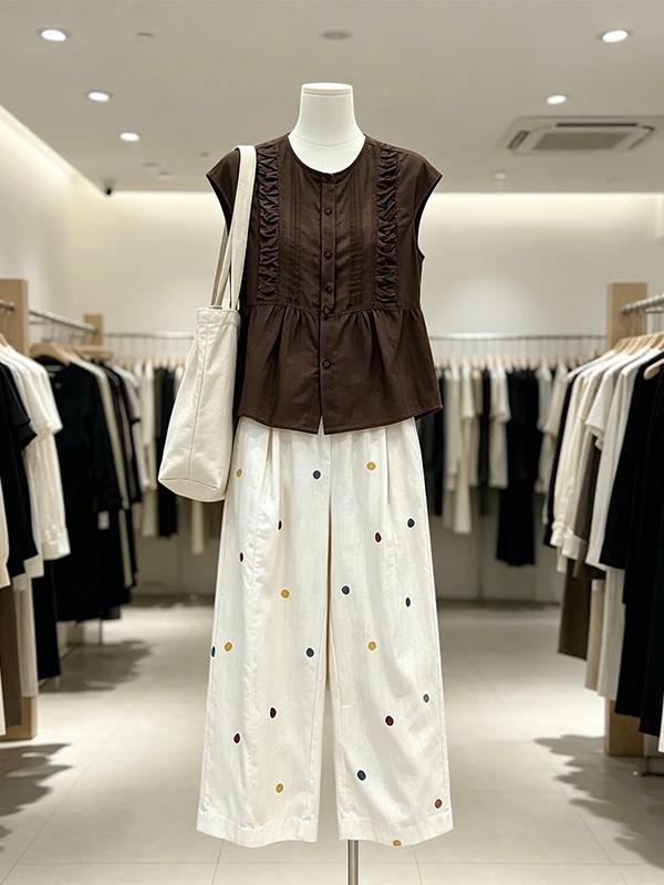 Large Size Women's Summer New Hong Kong Style Sleeveless Polka Dot Wide Leg Pants Two Piece Set Casual High Waist Long Pants
Large Size Women's Summer New Hong Kong Style Sleeveless Polka Dot Wide Leg Pants Two Piece Set Casual High Waist Long Pants
