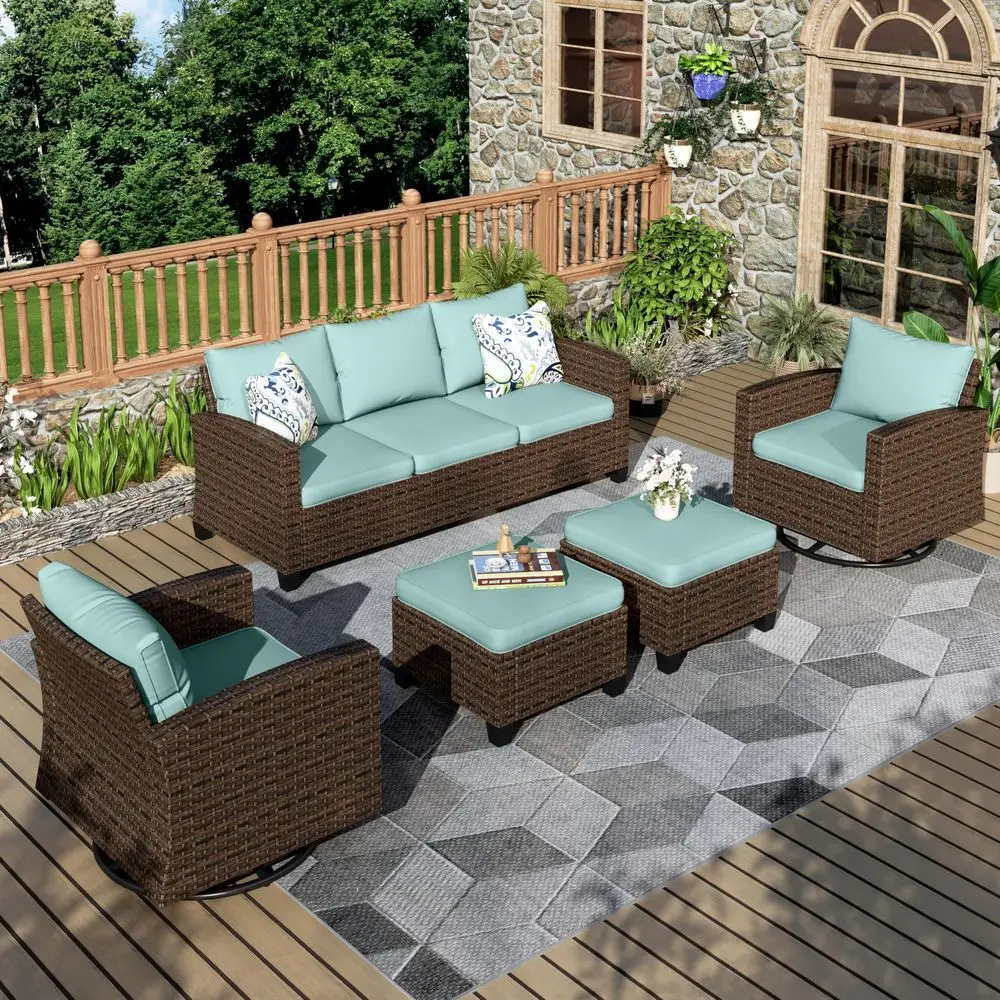 Swivel Glider Patio Furniture Set, 5 Pcs Wicker Outdoor Conversation Set, 2 x Swivel Chairs, 1 x 3 Seater Sofa and 2 x Ottoman,
Swivel Glider Patio Furniture Set, 5 Pcs Wicker Outdoor Conversation Set, 2 x Swivel Chairs, 1 x 3 Seater Sofa and 2 x Ottoman,