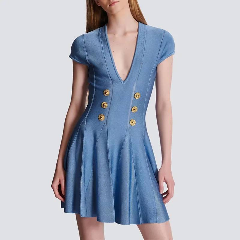 2025 New Women V-Neck Dress Gold Button Design Sleeveless A-Line Dresses 71905
2025 New Women V-Neck Dress Gold Button Design Sleeveless A-Line Dresses 71905