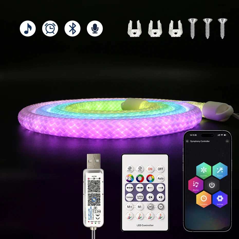 360° Round Reticulate RGBIC Neon Strip 5V USB 67LEDs/m IP67 Waterproof Smart APP Remote Control Dream Color Rope Light 1m-5m
360° Round Reticulate RGBIC Neon Strip 5V USB 67LEDs/m IP67 Waterproof Smart APP Remote Control Dream Color Rope Light 1m-5m