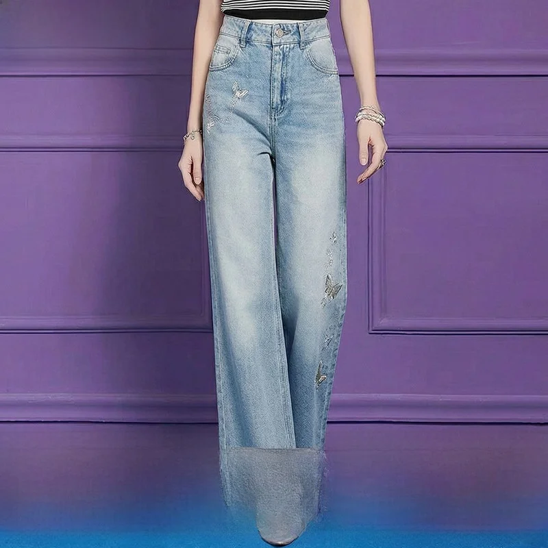 High Waist Straight Leg Jeans Women's Summer Drapey Embroidered Loose Wide Leg Pants Fashionable Versatile Light Blue Denim
High Waist Straight Leg Jeans Women's Summer Drapey Embroidered Loose Wide Leg Pants Fashionable Versatile Light Blue Denim