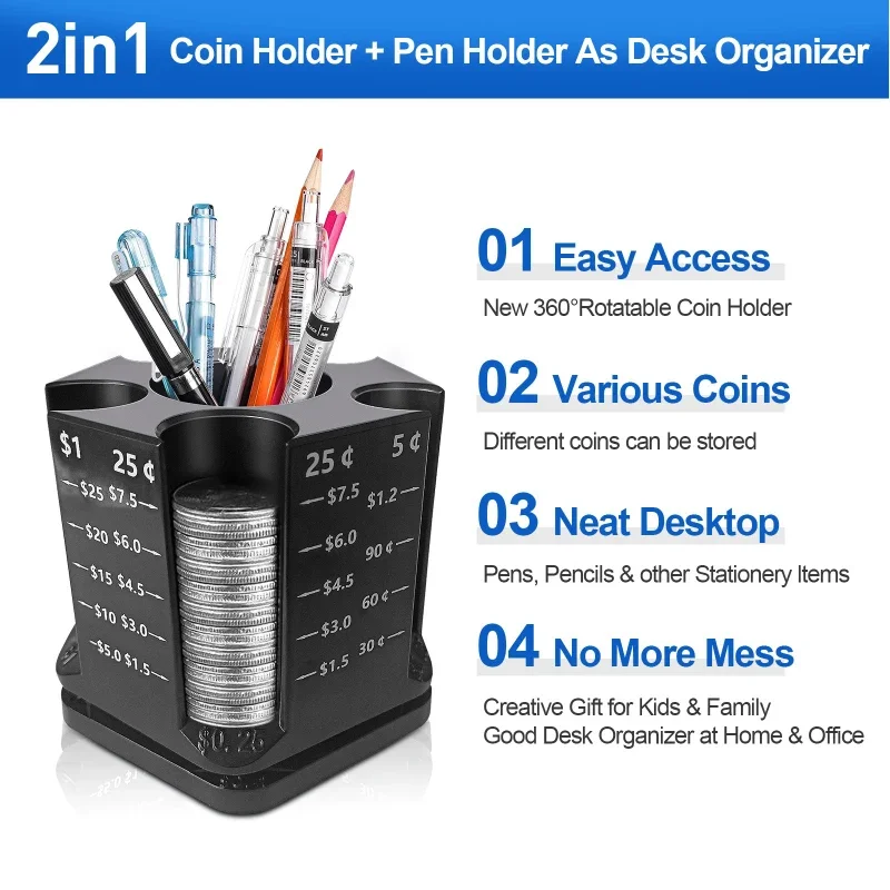 Stress Reducing Coin Storage Box, Office Desk Organizer, 2-in-1 Piggy Bank, Rotating Pen Holder Storage Box, Coin + Pen Holder
Stress Reducing Coin Storage Box, Office Desk Organizer, 2-in-1 Piggy Bank, Rotating Pen Holder Storage Box, Coin + Pen Holder
