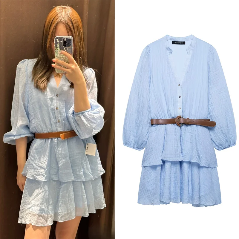2025 Stacked Trim Long Sleeve Dress Women's New Spring Summer Double Skirt Design With Waist Sexy V-Neck Personality Fashion
2025 Stacked Trim Long Sleeve Dress Women's New Spring Summer Double Skirt Design With Waist Sexy V-Neck Personality Fashion