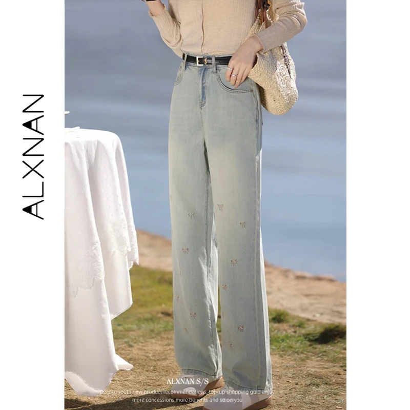 ALXNAN Blue Straight Jeans Women 2026 High Waist Long Baggy Denim Pants Bow Embroidery Chic Versatile High Quality Jeans L52869
ALXNAN Blue Straight Jeans Women 2026 High Waist Long Baggy Denim Pants Bow Embroidery Chic Versatile High Quality Jeans L52869