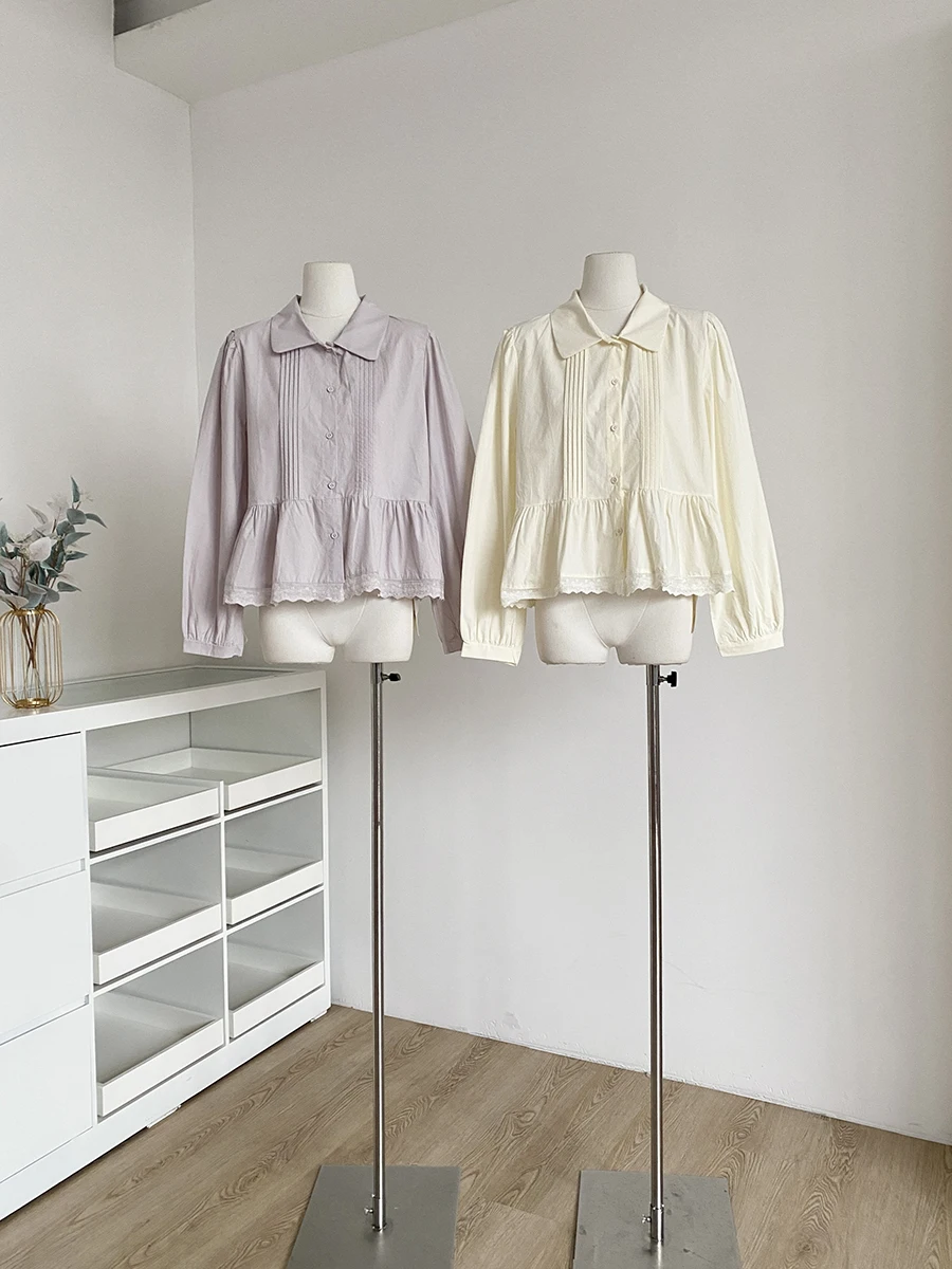 Spring 2026 Sweet Style Women's Shirt Ruffle Hem Baby Doll Collar Slimming Polyester Fiber Long Sleeve Loose Fit Top
Spring 2026 Sweet Style Women's Shirt Ruffle Hem Baby Doll Collar Slimming Polyester Fiber Long Sleeve Loose Fit Top